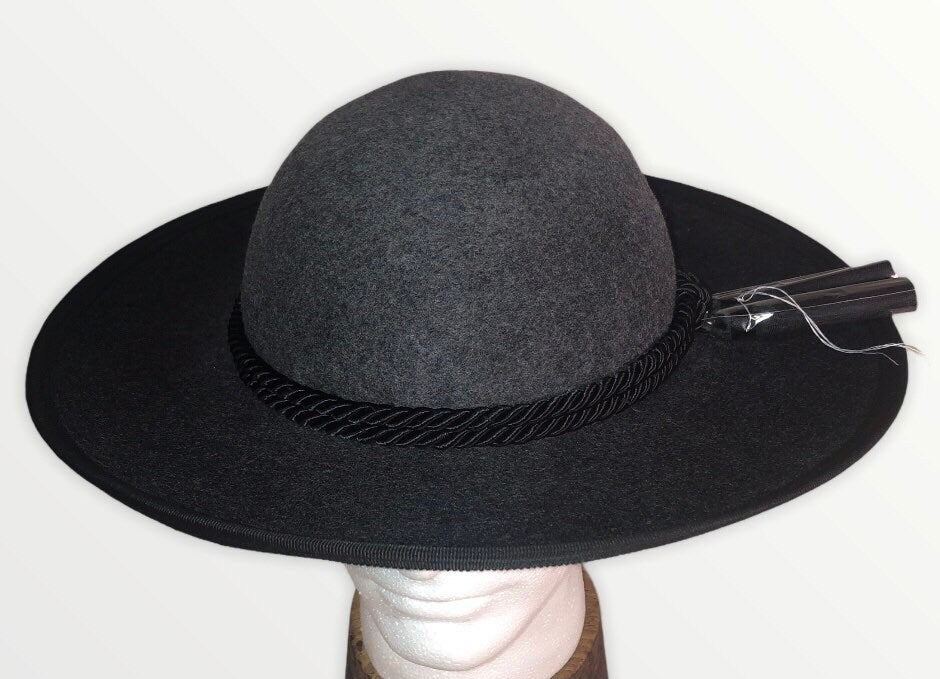 BLACK Wool Felt "Saturno"  Cappello Romano