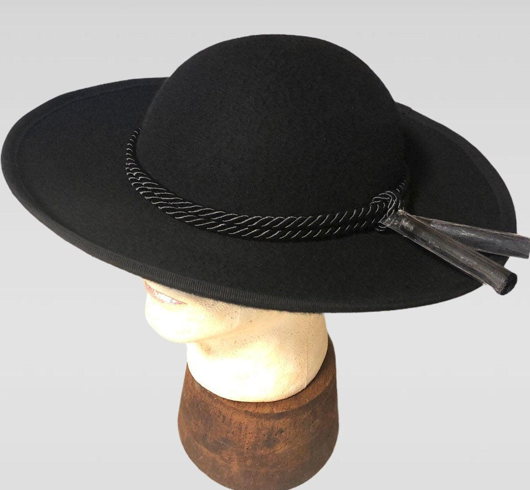 BLACK Wool Felt "Saturno"  Cappello Romano