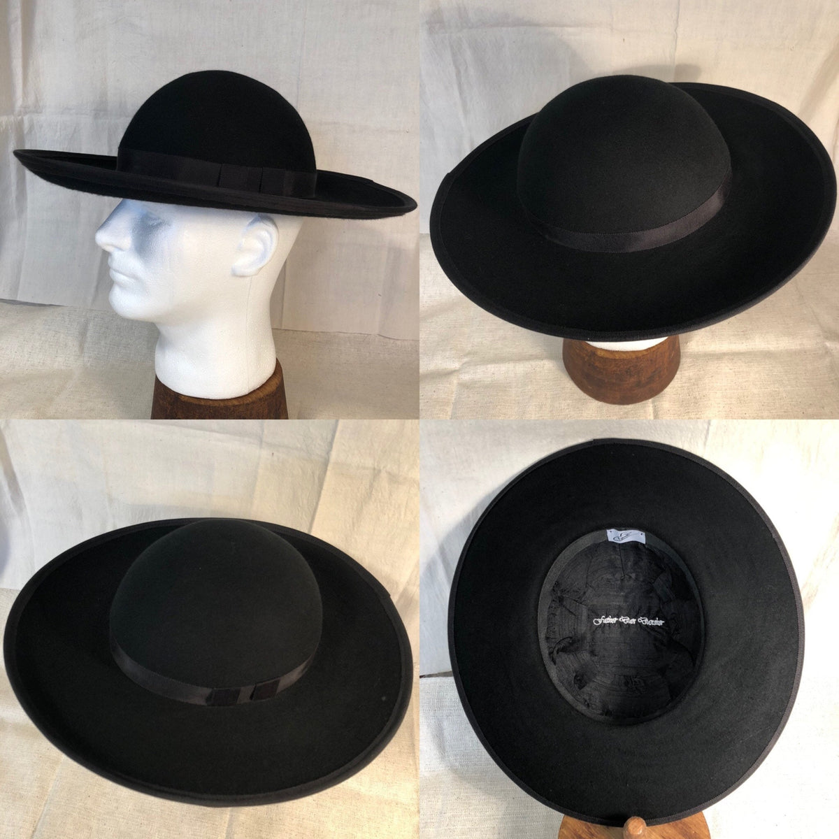 BLACK Wool Felt "Saturno"  Cappello Romano