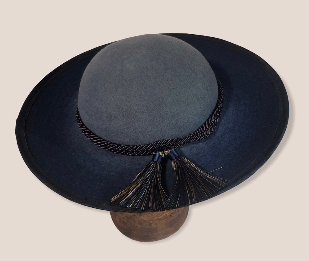 BLACK Wool Felt "Saturno"  Cappello Romano